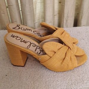 Sam Edelman Oda Mustard Linen Mule Heels Sz 8